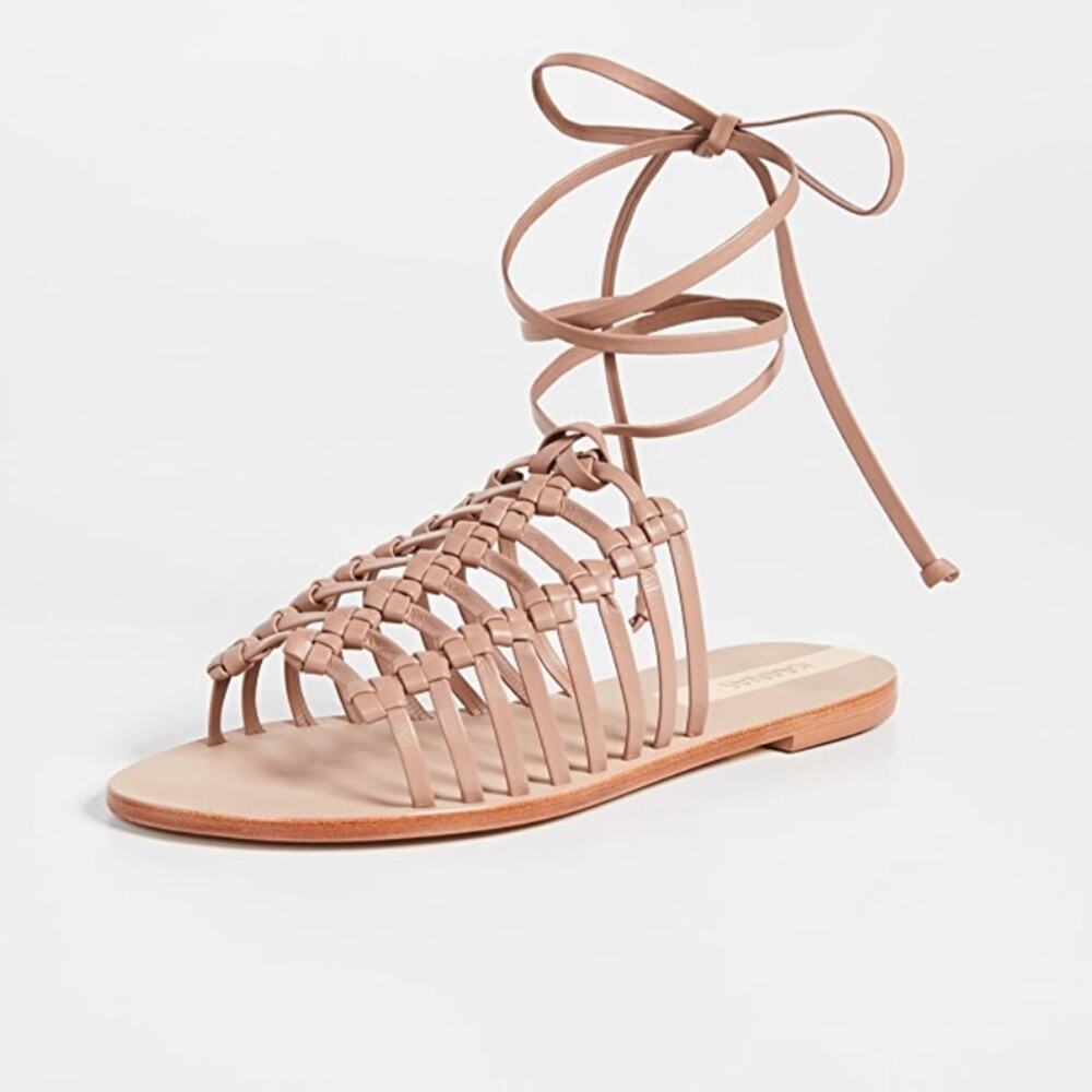 Kaanas Porto Algre lace up flat sandals 6 leather NWT tan